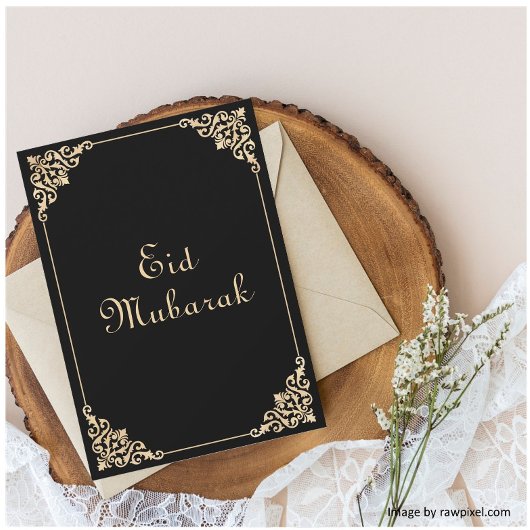 エレガントなブラックのEid Mubarak フラットホリデーカード シーズンカード