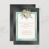 エレガントなブラックアクア・エンボス加工の花柄カスタムRSVP 出欠カード (正面/裏面)