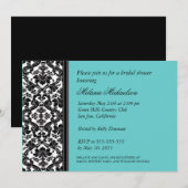 エレガントなブラックアクア フローラル ダマスク ブライダルシャワー 招待状 (正面/裏面)