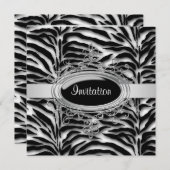 エレガントなブラックアンドホワイトのゼブラパーティー 招待状 (正面/裏面)
