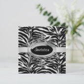 エレガントなブラックアンドホワイトのゼブラパーティー 招待状 (スタンド正面)