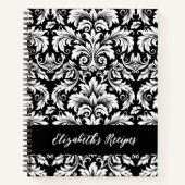 エレガントなブラックアンドホワイトのダマスク柄レシピ ノートブック (正面)