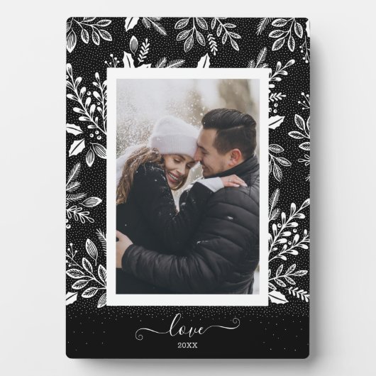 エレガントなブラックイーゼル付きホワイトフラワーフォト フォトプラーク (正面)