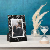 エレガントなブラックイーゼル付きホワイトフラワーフォト フォトプラーク (側面)