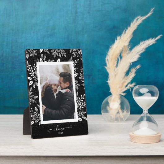 エレガントなブラックイーゼル付きホワイトフラワー写真 フォトプラーク (側面)