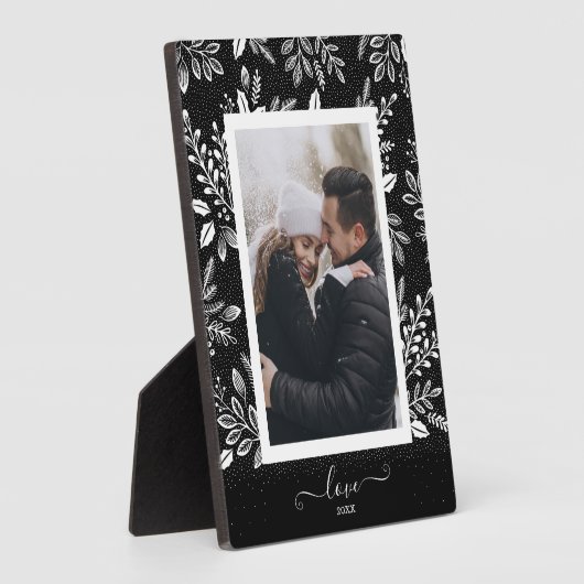 エレガントなブラックイーゼル付きホワイトフラワー写真 フォトプラーク (側面)