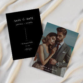 エレガントなブラックウェディングのSave The Date写真 招待状