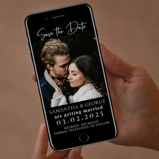 エレガントなブラックカリグラフィーのSave the Date 招待状