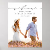 エレガントなブラックカリグラフィー写真 ウェディングウェルカム ポスター (正面)