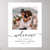 エレガントなブラックカリグラフィー写真 ウェディングウェルカム ポスター (正面)