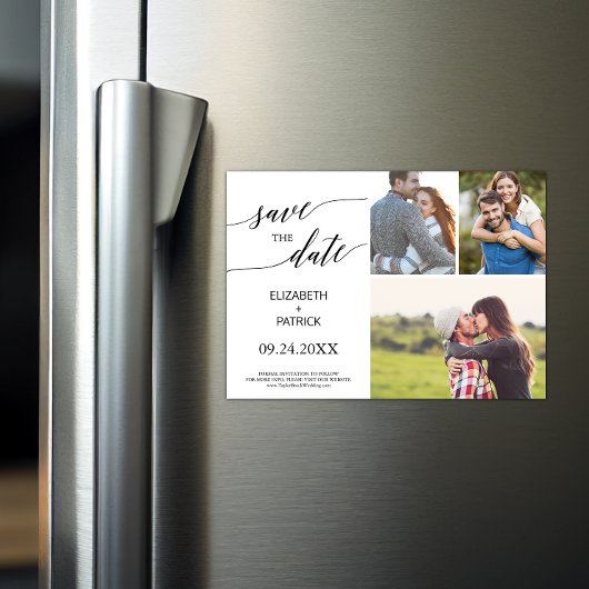 エレガントなブラックカリグラフィー3枚の写真でおめでとう マグネット招待状