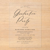 エレガントなブラックカリグラフィー・スクリプトの卒業パーティー アクリル招待状 (正面)