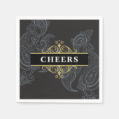 エレガントなブラックグレー Paisley パーティー コクテール スタンダードカクテルナプキン (正面)