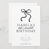 エレガントなブラックコケッタボー 誕生日パーティー 招待状 (正面/裏面)