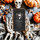 エレガントなブラックゴシック フラワースカル ハロウィン 招待状