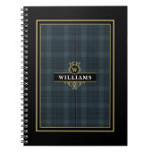 エレガントなブラックゴールドのウィンドウペイン・チェック柄のモノグラム ノートブック (正面)