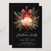 エレガントなブラックゴールドのオーナメントクリスマス招待状 招待状 (正面/裏面)
