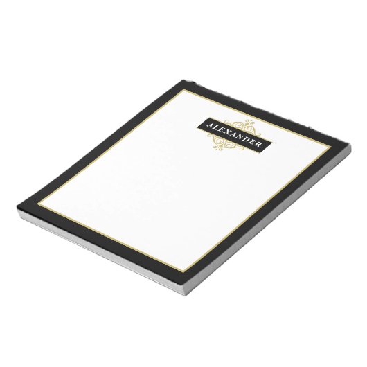 エレガントなブラックゴールドのカスタマイズ可能なモノグラム ノートパッド (回転)