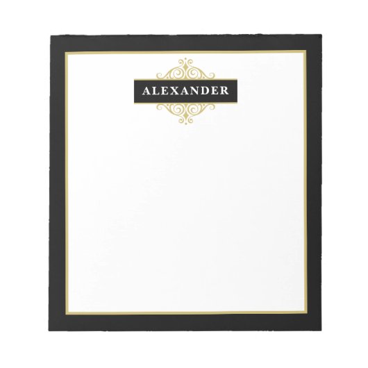 エレガントなブラックゴールドのカスタマイズ可能なモノグラム ノートパッド (正面)