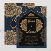 エレガントなブラックゴールドのクラシックマンダラウェディングインビテーション 招待状 (正面/裏面)