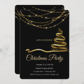 エレガントなブラックゴールドのクリスマスツリー 招待状 (正面/裏面)