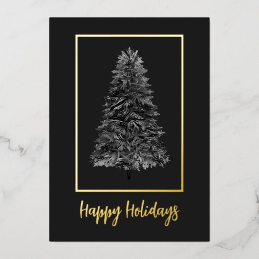 エレガントなブラックゴールドのクリスマスツリー 箔シーズンカード (正面)