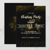 エレガントなブラックゴールドのクリスマスホリデーパーティー 招待状 (正面/裏面)
