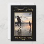 エレガントなブラックゴールドのクリスマス家族写真　楽しい シーズンカード (正面)