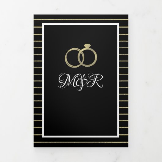 エレガントなブラックゴールドのストライプ箔婚礼招待状 三つ折り招待状 (カバー)