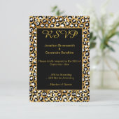 エレガントなブラックゴールドのヒョウ柄の返信カード 招待状 (スタンド正面)