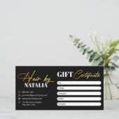 エレガントなブラックゴールドのヘアサロンギフト券 (スタンド正面)