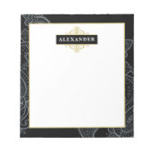 エレガントなブラックゴールドのペイズリーカスタマイズモノグラム ノートパッド (正面)