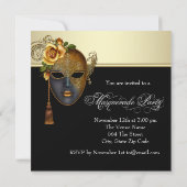 エレガントなブラックゴールドのマスカレードパーティー招待状 招待状 (裏面)