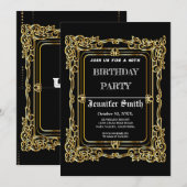 エレガントなブラックゴールドのヴィンテージ40歳の誕生日招待状 招待状 (正面/裏面)