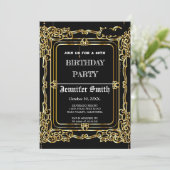 エレガントなブラックゴールドのヴィンテージ40歳の誕生日 招待状 (スタンド正面)