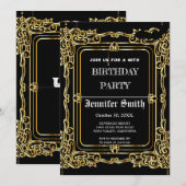 エレガントなブラックゴールドのヴィンテージ40歳の誕生日 招待状 (正面/裏面)