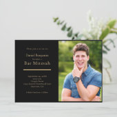 エレガントなブラックゴールドの写真 バー ミッツヴァ 招待状 (スタンド正面)