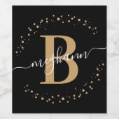 エレガントなブラックゴールドの名前モノグラムスクリプト ワインラベル (シングルラベル)