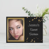 エレガントなブラックゴールドの星の写真 スイート16 招待状 (スタンド正面)