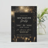 エレガントなブラックゴールドの花火 新年のパーティー 招待状 (スタンド正面)