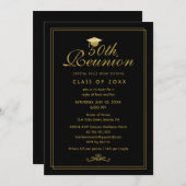 エレガントなブラックゴールドの50周年クラス会 招待状 (正面/裏面)