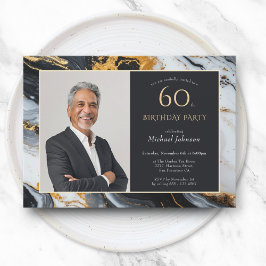 エレガントなブラックゴールドアゲートフォト60歳の誕生日 招待状