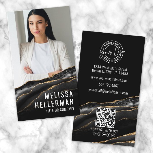 エレガントなブラックゴールドアゲート 名刺