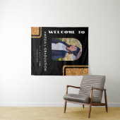 エレガントなブラックゴールドグリッター卒業写真ウェルカム タペストリー (インサイチュ(横))