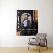 エレガントなブラックゴールドグリッター卒業写真歓迎 タペストリー (インサイチュ)