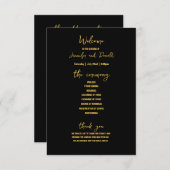 エレガントなブラックゴールドグリッター ブローチ ウェディングプログラム 案内状 (正面/裏面)