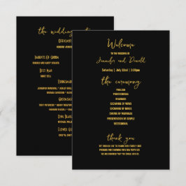 エレガントなブラックゴールドグリッター ブローチ ウェディングプログラム 案内状