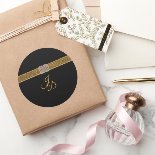 エレガントなブラックゴールドグリッター ブローチ ウェディング ラウンドシール (ギフト)