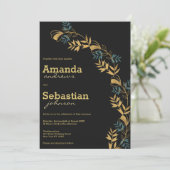 エレガントなブラックゴールドシアングリーン葉の結婚式 招待状 (スタンド正面)