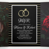 エレガントなブラックゴールドストライプの箔押し結婚式 三つ折り招待状 (内部中)